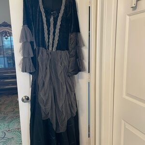 Leg Avenue Velvet and Satin Victorian Ball Gown with Ruched Dotted Mesh Overlay